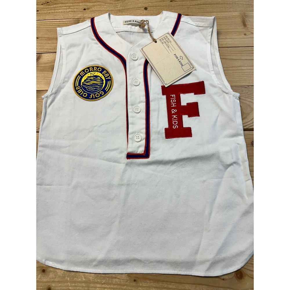 FISH & KIDS White Baseball‎ Jersey Style Top Golf Club Patch 2-3Y